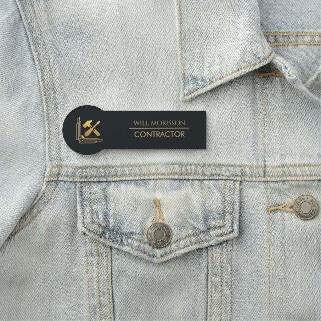 Modern Building Construction Golden & Black Name Tag (In Situ)