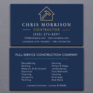 Modern Building Construction Navy Blue Gold  Business Card