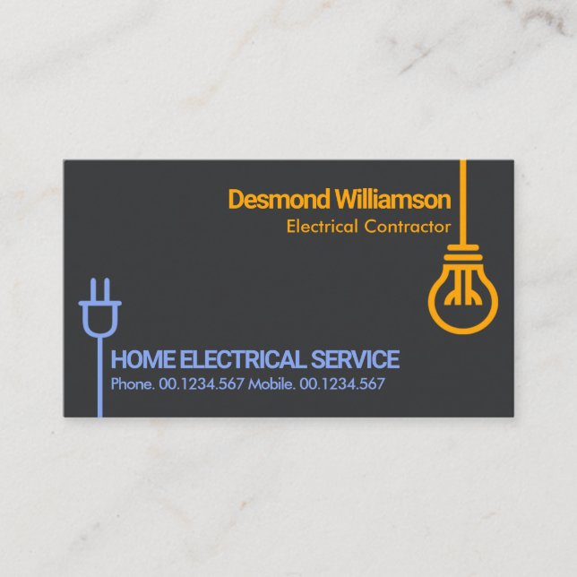 Modern Bulb Power Plug Lines Electrical Contractor Business Card (Front)