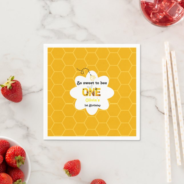 Modern Bumble bee theme First birthday party   Napkin (Insitu)