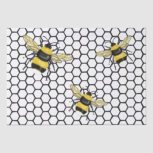 Modern Bumblebee Flying Over Beehive Pattern Tissue Paper