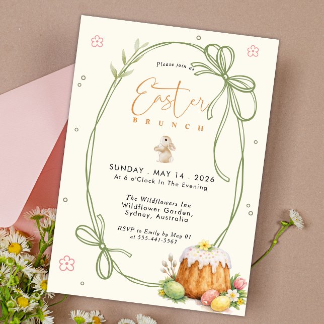 Modern Bunny Bow Egg Hunt Easter Brunch  Invitation (Creator Uploaded)