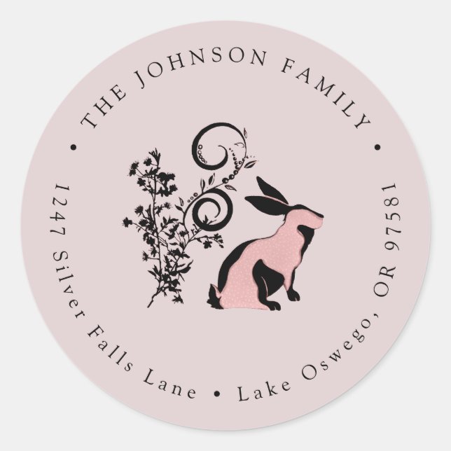Modern Bunny Easter Return Address Classic Round Sticker (Front)