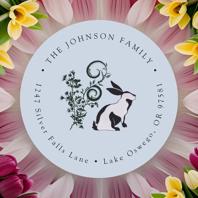 Modern Bunny Easter Return Address Classic Round Sticker (Creator Uploaded)