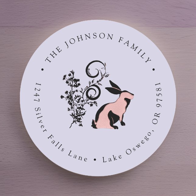 Modern Bunny Easter Return Address Classic Round Sticker (Creator Uploaded)