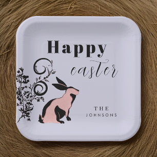 Modern Bunny Happy Easter Personalized Paper Plate
