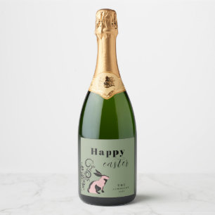 Modern Bunny Happy Easter Personalized Sparkling Wine Label