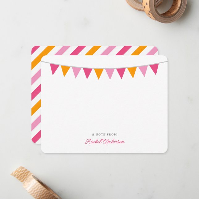 Modern Bunting Monogram Flat Note Cards (Front/Back In Situ)