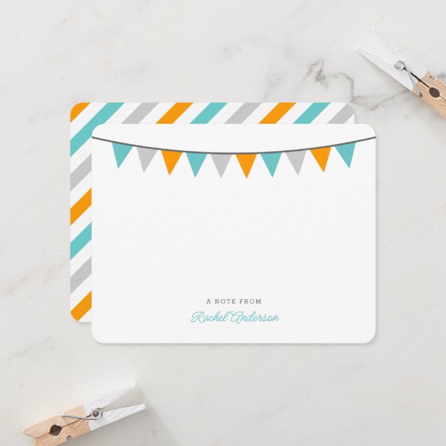 Modern Bunting Monogram Flat Note Cards (Front/Back In Situ)