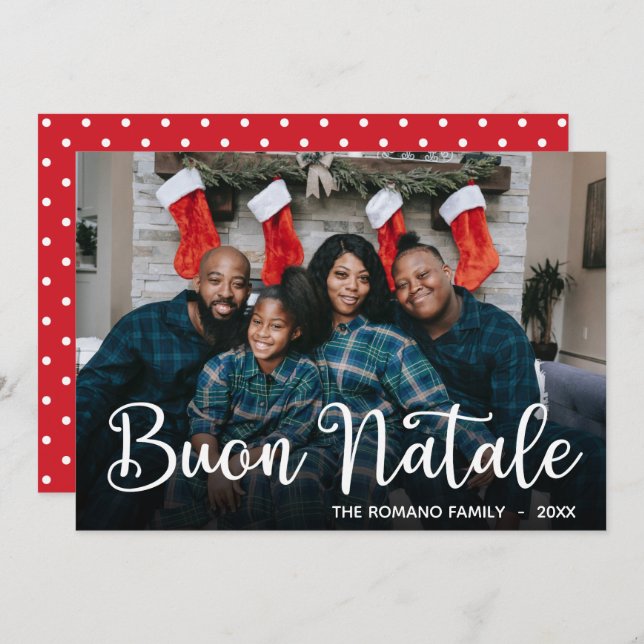 Modern Buon Natale Photo Holiday Card (Front/Back)
