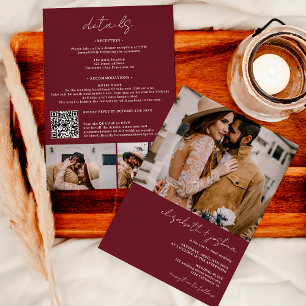 Modern burgundy 4 photo Qr all in one wedding Invitation