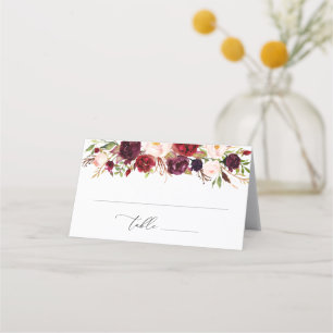 modern burgundy and blush floral wedding place card