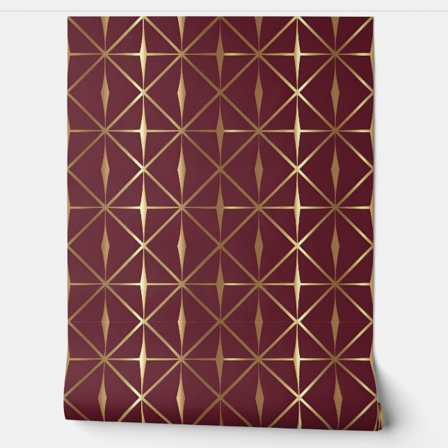 Modern Burgundy and Gold Geometric Pattern  Wallpaper (Unrolling)