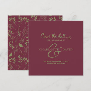 Modern Burgundy and Green Wedding Save The Date