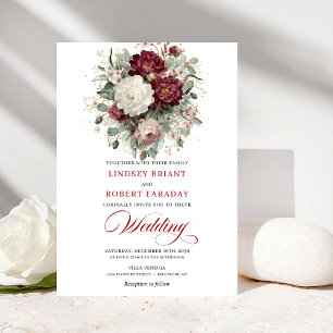 Modern Burgundy and White Flowers Wedding Invite
