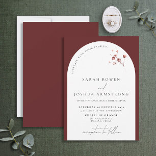 Modern Burgundy Arch Botanical Script Wedding Invi Invitation