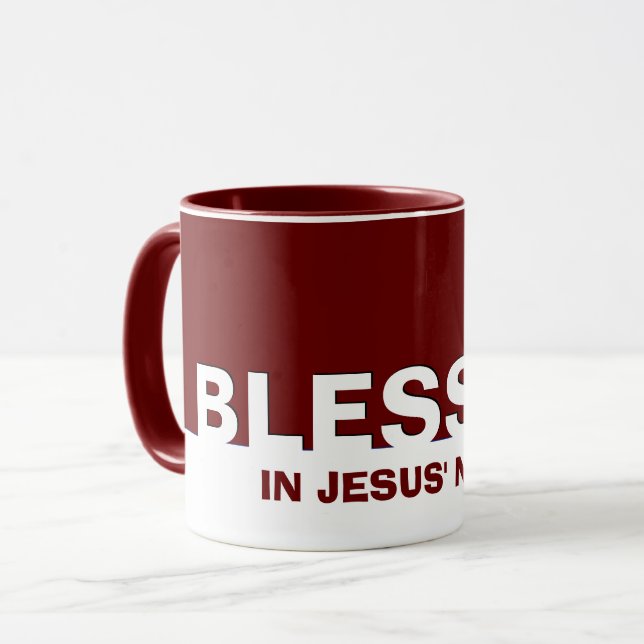 Modern Burgundy BLESSED In Jesus' Name Christian Mug (Front Left)
