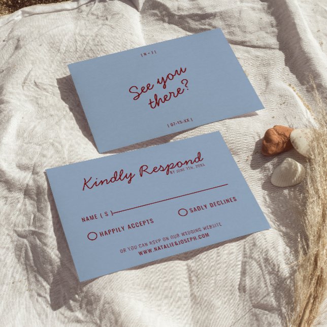 Modern Burgundy Blue Whimsical Unique Wedding RSVP (Créateur téléchargé)