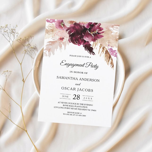 Modern Burgundy Blush Pink  Floral  Invitation (Creator Uploaded)