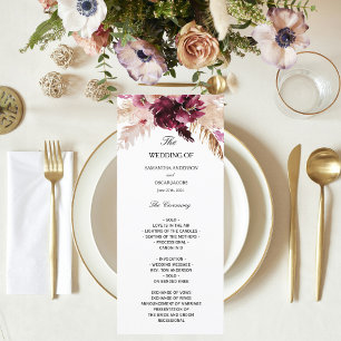 Modern Burgundy Blush Pink  Floral  Menu
