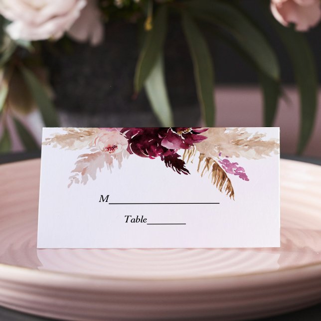 Modern Burgundy Blush Pink  Floral  Place Card (Creator Uploaded)