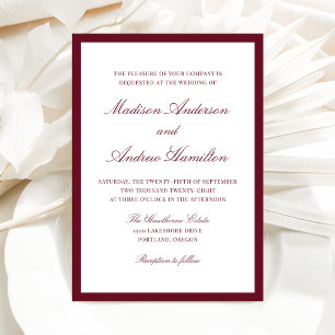 Modern Burgundy Border Wedding Invitation