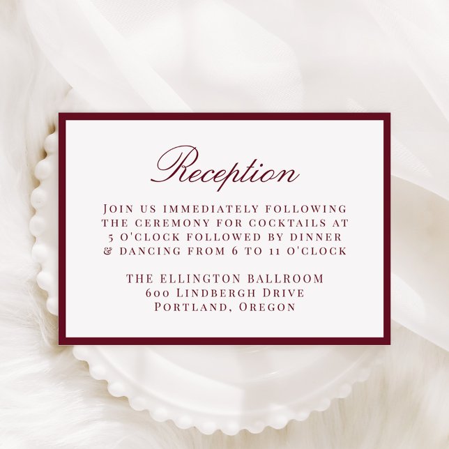 Modern Burgundy Border Wedding Reception Enclosure Card (Creator Uploaded)