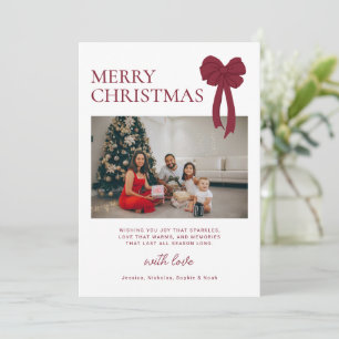 Modern Burgundy Bow Photo Christmas Holiday Card