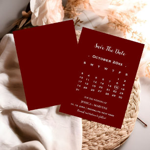 Modern burgundy calendar non-photo save the date invitation