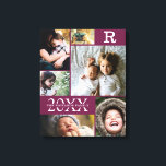 Modern Burgundy Colour Block Family 6 Photo Collag Canvas Print<br><div class="desc">Modern Burgundy Wine Colour Block Family 6 Photo Collage - with personalized family last name, year, and initial letter, all arranged in an elegant grid layout. This modern and sleek design displays 6 of your own pictures beautifully. Available in several colorways to match any room decor. Makes a great holiday...</div>