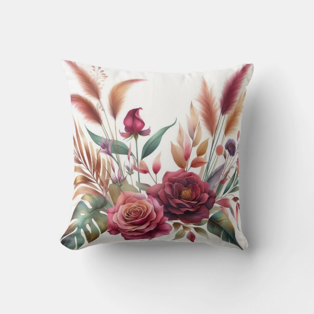 Modern Burgundy colour rose flowers Throw Pillow (Front)