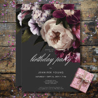 Modern Burgundy & Cream Peonies Black Birthday