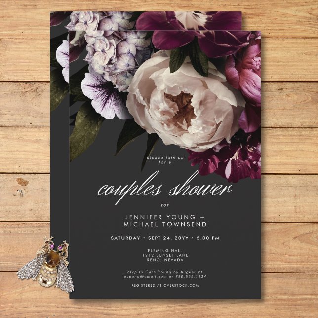 Modern Burgundy & Cream Peonies Couples Shower Invitation (Modern Burgundy & Cream Peonies Couples Shower Invitation)