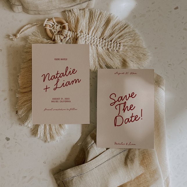 Modern Burgundy Cream Whimsical Unique Wedding  Save The Date (Creator Uploaded)