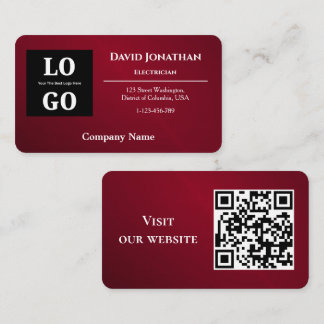 Modern Burgundy Custom Logo and QR Code Business Card