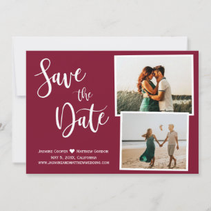 Modern Burgundy Elegant Typography Photo Save The Date