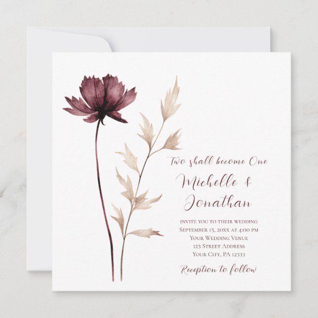 Modern Burgundy Floral Christian Bible Wedding Invitation (Front)