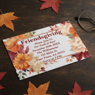 Modern Burgundy Floral Friendsgiving Invitation 