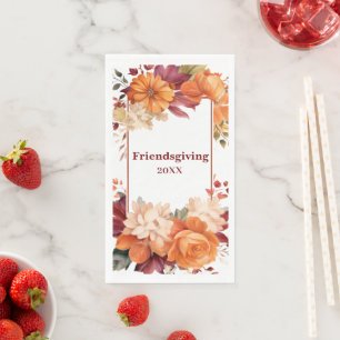 Modern Burgundy Floral Friendsgiving Paper Napkin