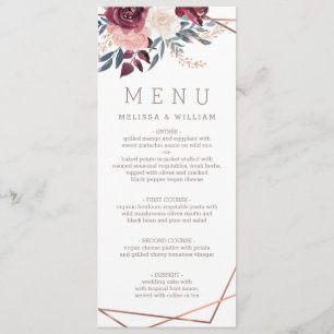 Modern Burgundy Floral Ivory Wedding Menu