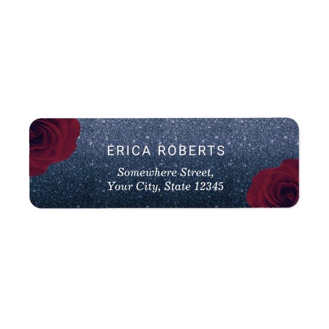 Modern Burgundy Floral Navy Blue Glitter Wedding (Front)