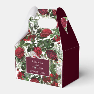 Modern Burgundy Floral Watercolor Elegant Wedding  Favor Box