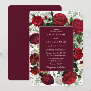 Modern Burgundy Floral Watercolor Elegant Wedding Invitation