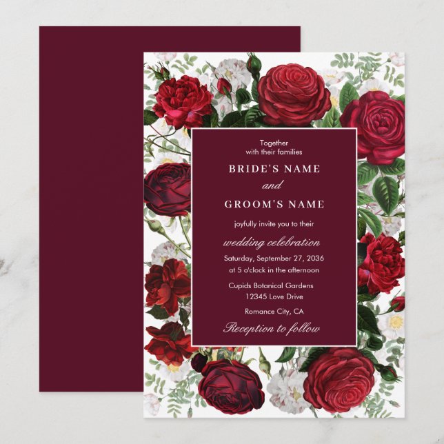 Modern Burgundy Floral Watercolor Elegant Wedding  Invitation (Front/Back)