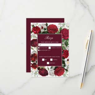 Modern Burgundy Floral Watercolor Elegant Wedding  RSVP Card