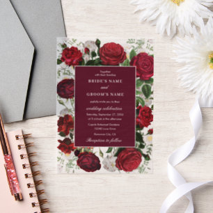 Modern Burgundy Floral Watercolor Elegant Wedding Vellum Invitations