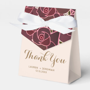Modern Burgundy Floral Wedding Thank You Favor Box