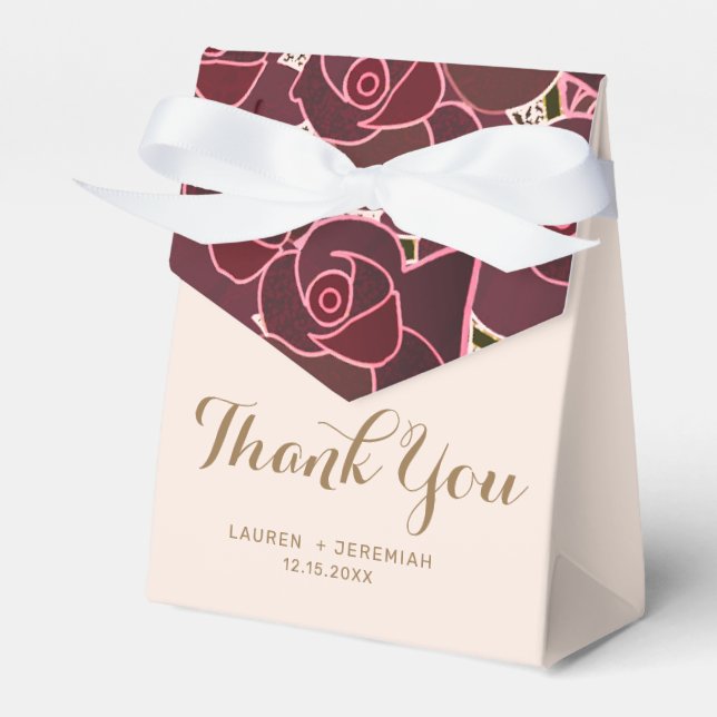 Modern Burgundy Floral Wedding Thank You Favor Box (Front Side)