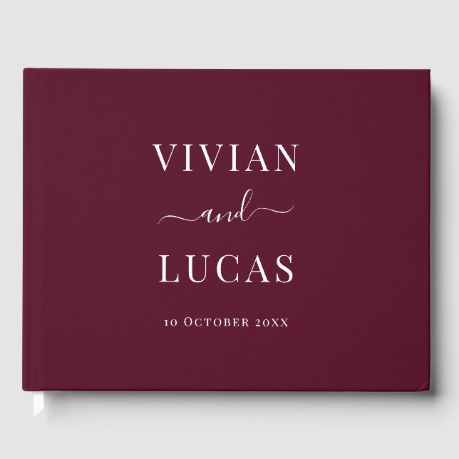 Modern Burgundy Formal Minimal Wedding Guest Book (Front)