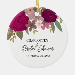 Modern Burgundy Garden Flowers Bridal Shower Ceramic Ornament